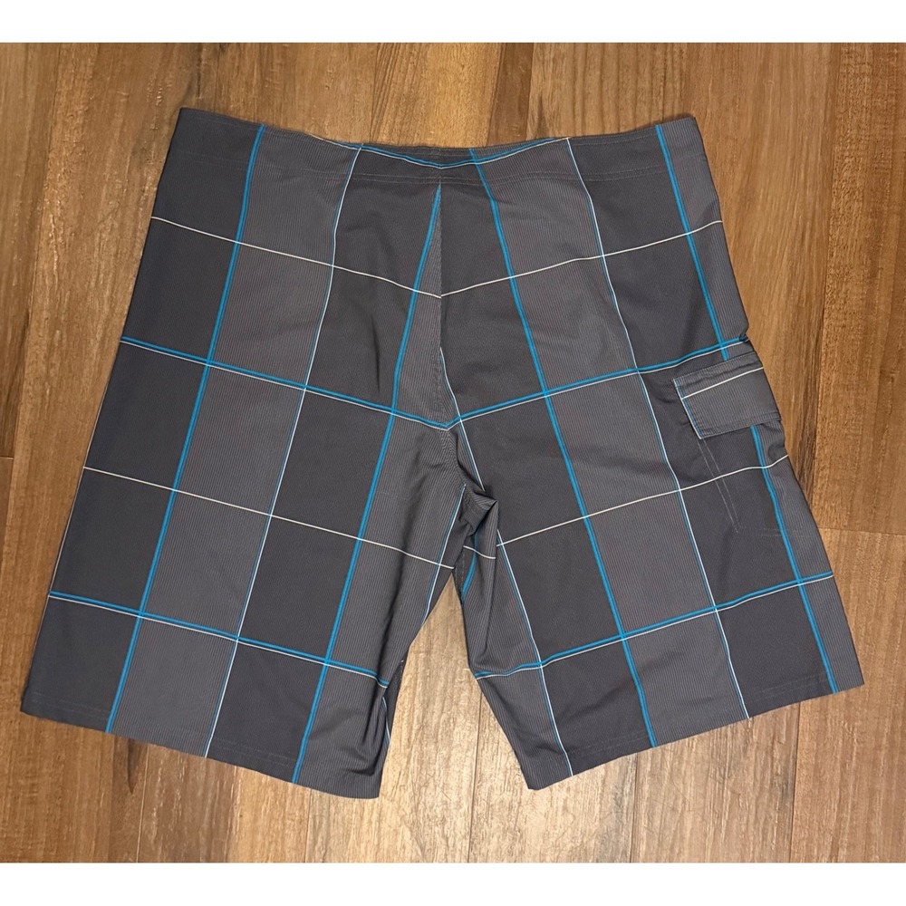 Ocean Pacific OP Board Shorts Mens 38 Grey Blue Plaid OPFlex 4-Way Stretch Swim - Picture 8 of 10